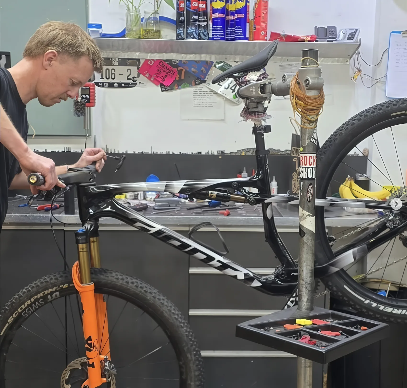 Marc at the repair stand in the Ride Shop workshop